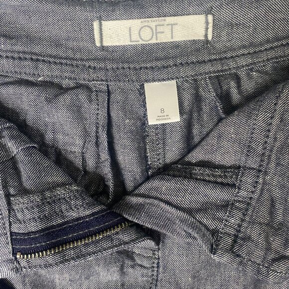 Loft Blue Linen-Blend Skirt Womens Size 8 Gray Knee Length Coastal - Picture 2 of 7